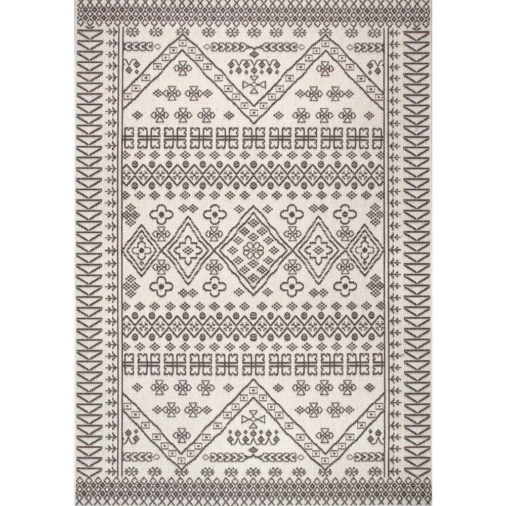 Nuloom Kandace Geometric 6x9 Indoor/Outdoor Area Rug for Living Room Patio Deck Front Porch Kitchen, Ivory/Grey
