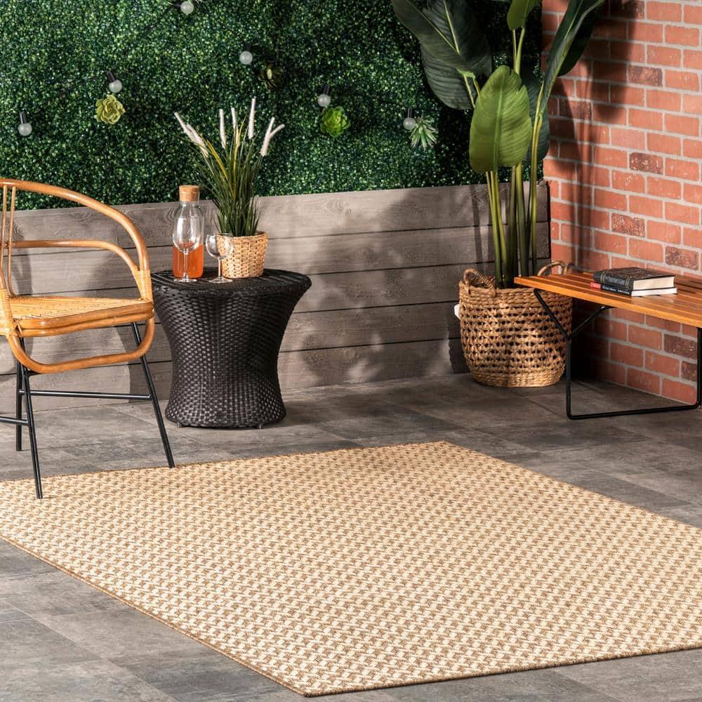 5'x8' Camryn Abstract Herringbone Indoor and Outdoor Area Rug Beige - nuLOOM: Geometric Flat Pile, Machine Made