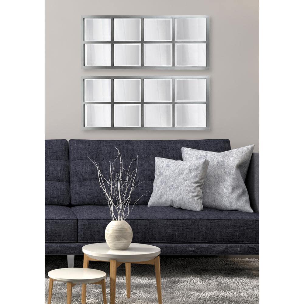 17" x 42" Stryker Windowpane Framed 8-Pane Wall Mirror Silver - Kate and Laurel: Beveled, Easy Mount
