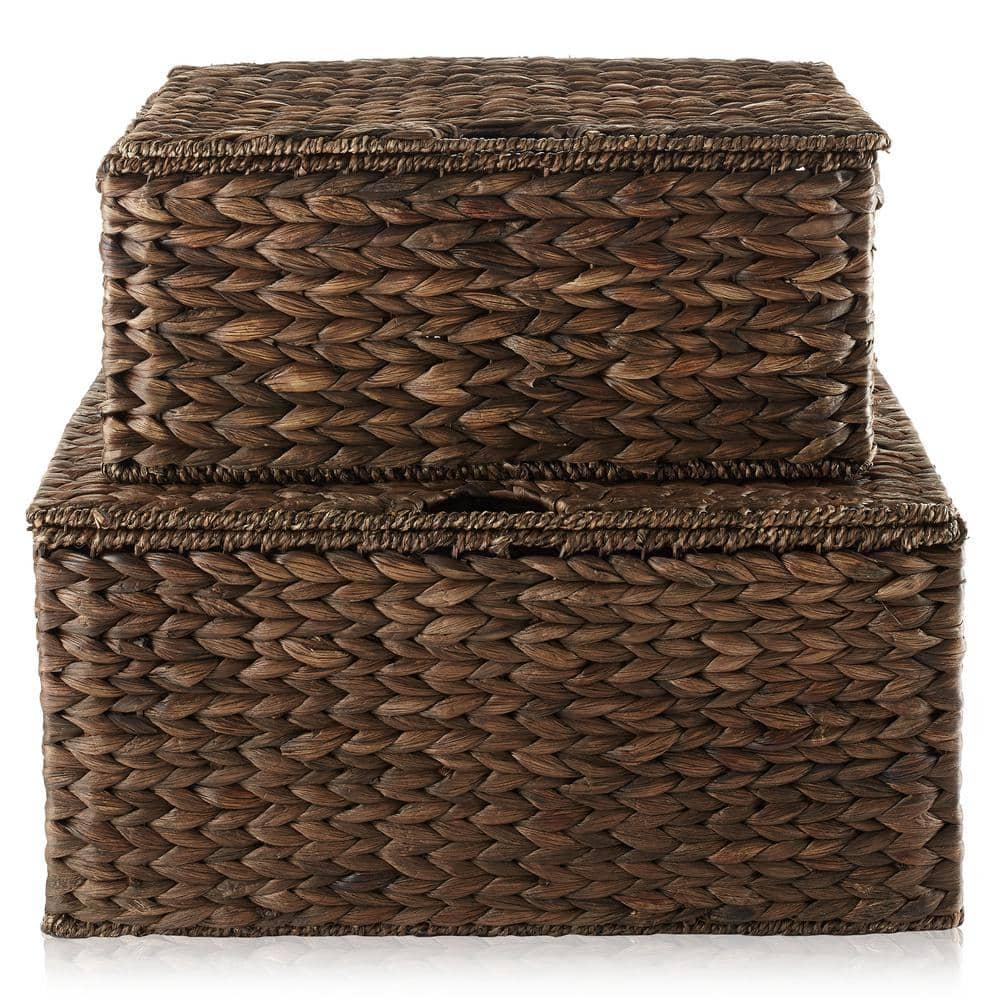 Casafield Casafield Water Hyacinth Rectangular Storage Baskets with Lids (Medium and Large)
