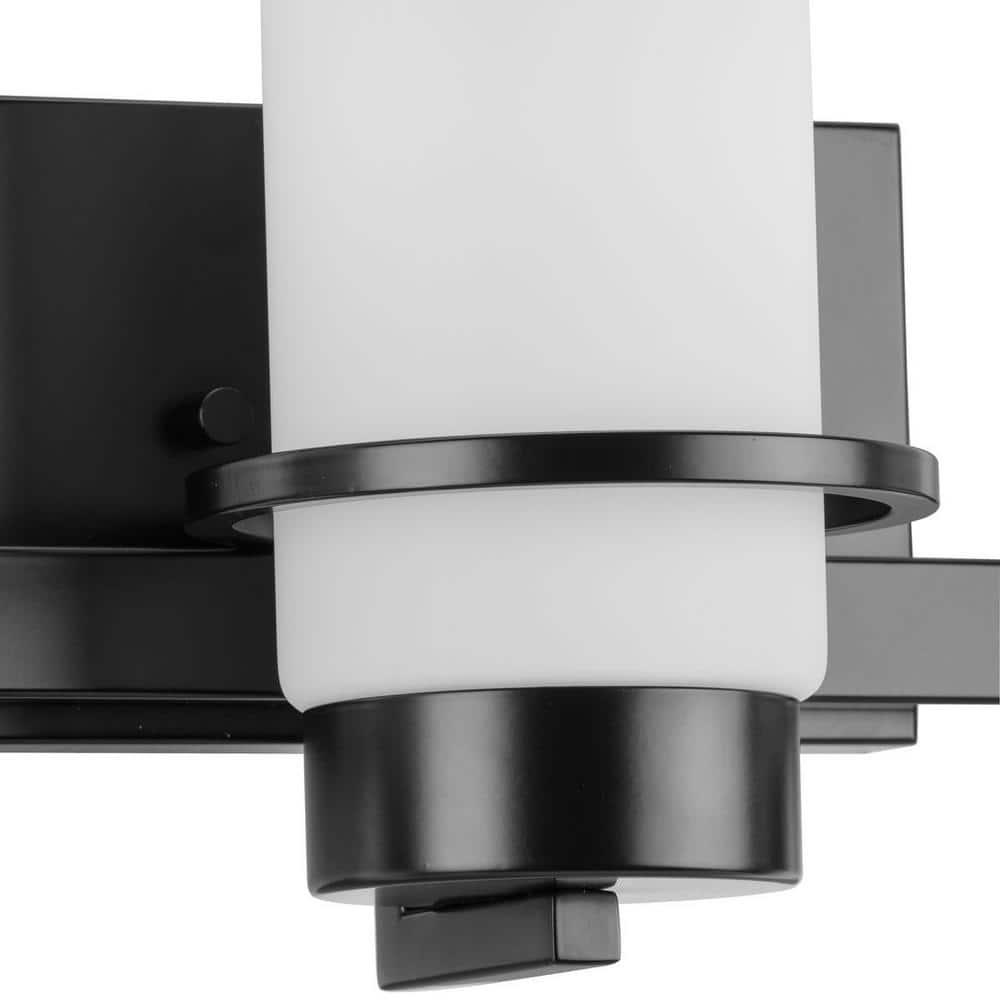 Progress Lighting Reiss 3-Light Vanity Light, Matte Black, White Glass Shade