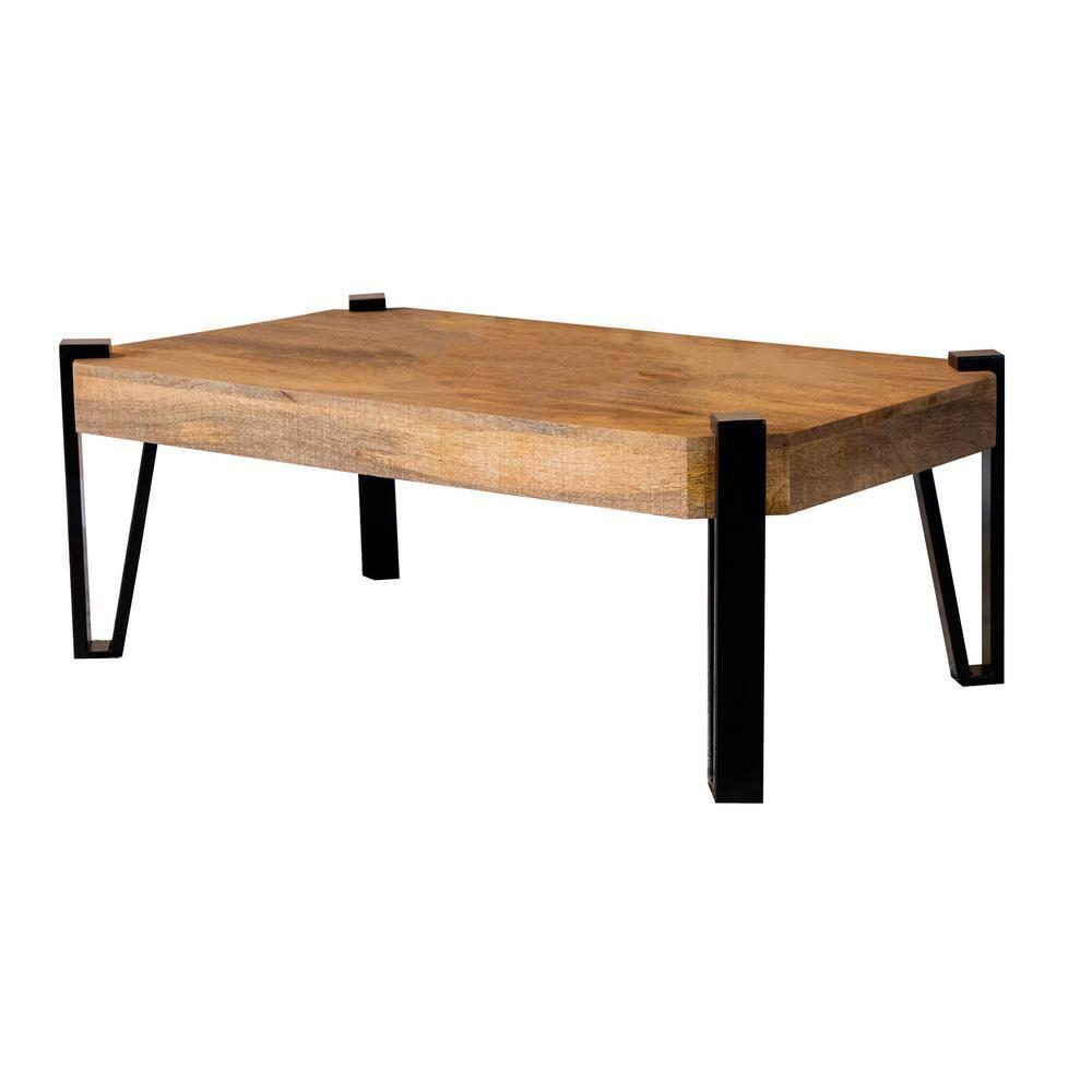 Wooden Rectangular Top Coffee Table Natural and Matte Black