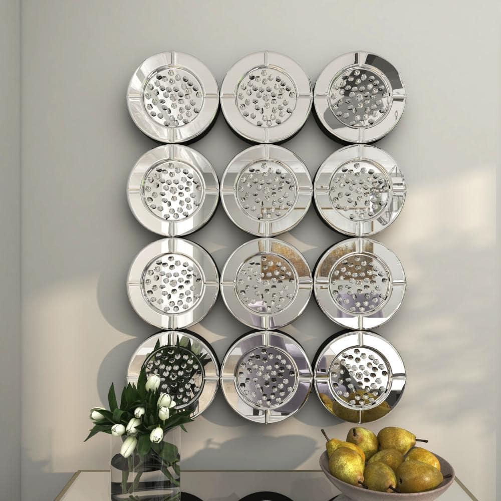 DecMode 39" x 29" Silver Wall Mirror with Floating Crystals