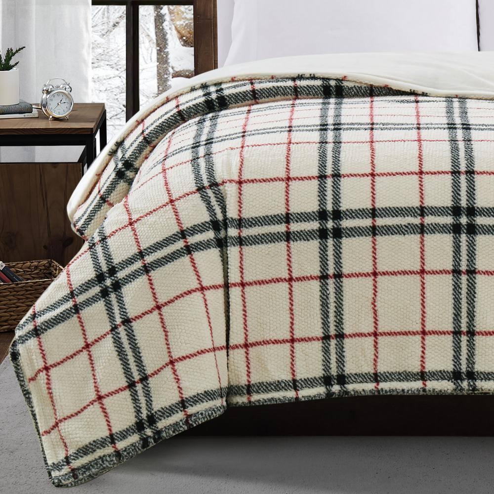 London Fog Popcorn Plaid Plush Throw