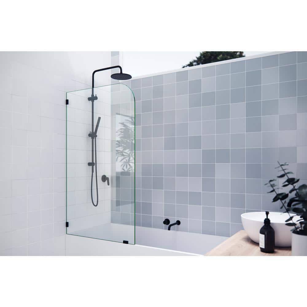 Solaris 34 in. x 58.25 in. Frameless Clear Fixed Radius Single Fixed Bath Panel