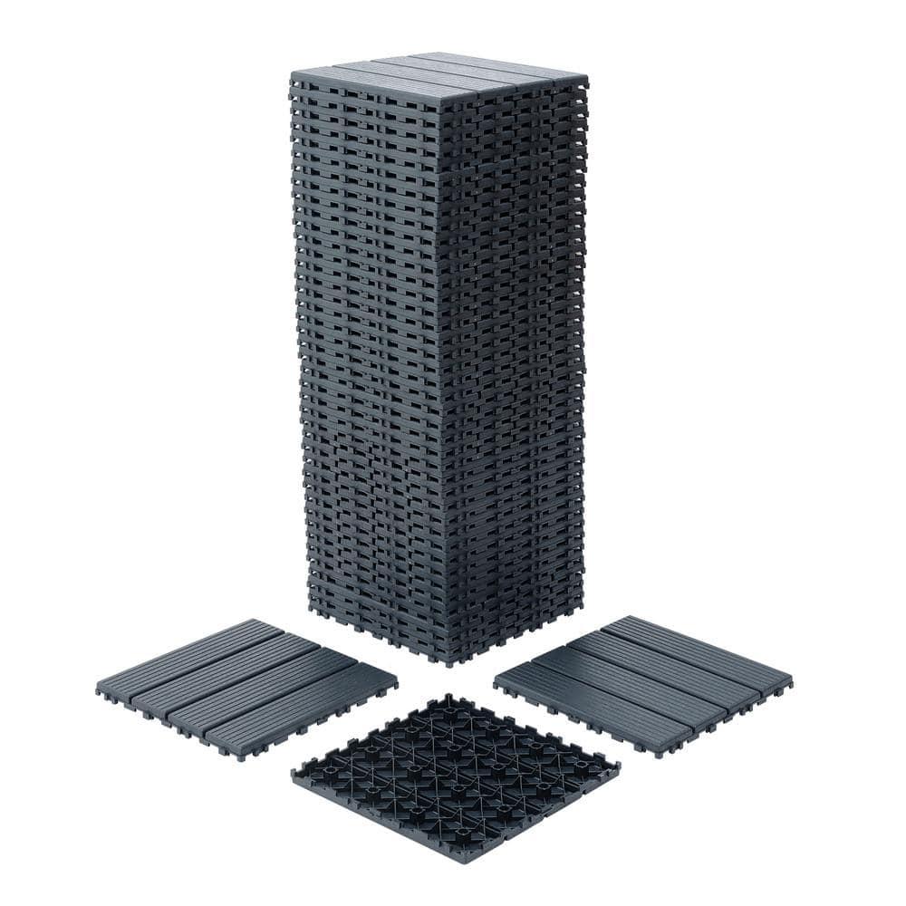 Gray Polypropylene Interlocking Outdoor Deck Tiles, 12" x 12"