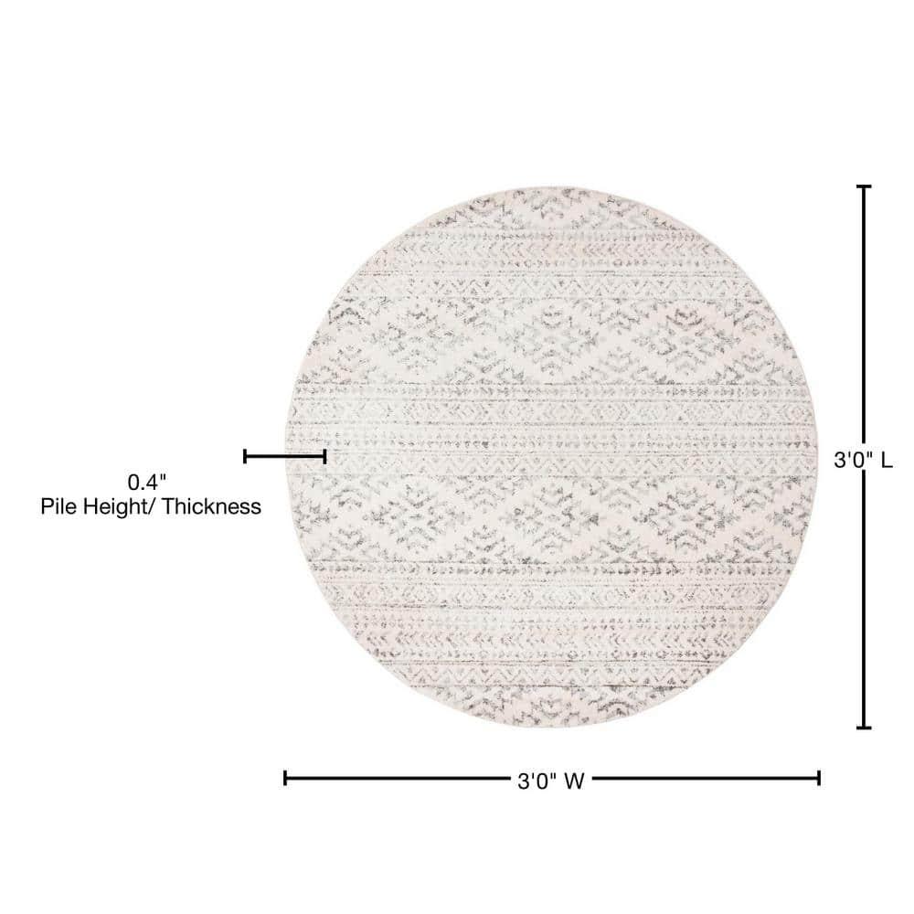 Tulum TUL272 Power Loomed Area Rug - Ivory/Grey - 3' round - Safavieh.