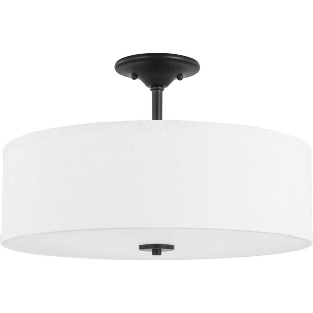 Progress Lighting, Inspire Collection, 3-Light Semi-Flush Mount, Graphite, Summer Linen Shade