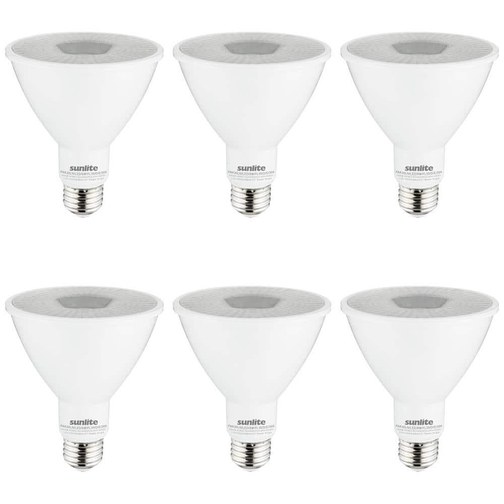 Sunlite LED PAR30 Long Neck Light Bulb, 9 Watt (75W Equiv), Medium E26 Base, Dimmable, Frosted, UL Listed, 4000K Cool White, 6-Pack