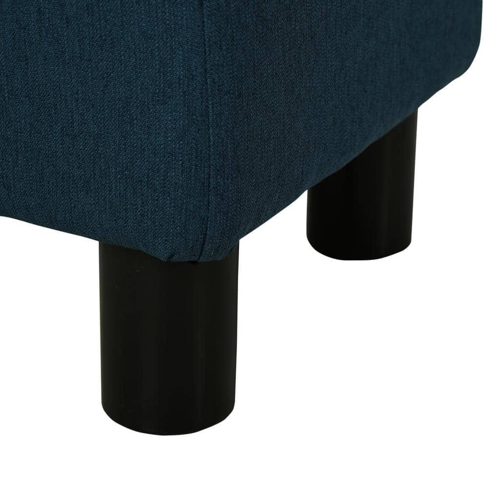 HOMCOM 16” Cube Modern Linen Fabric Pouf Footrest Ottoman - Dark Blue