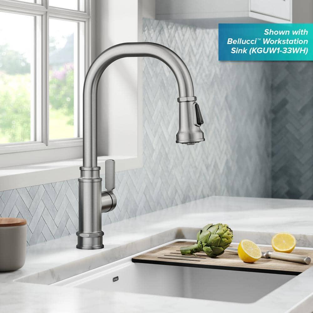 Allyn Transitional Industrial Pull-Down Single Handle Kitchen Faucet