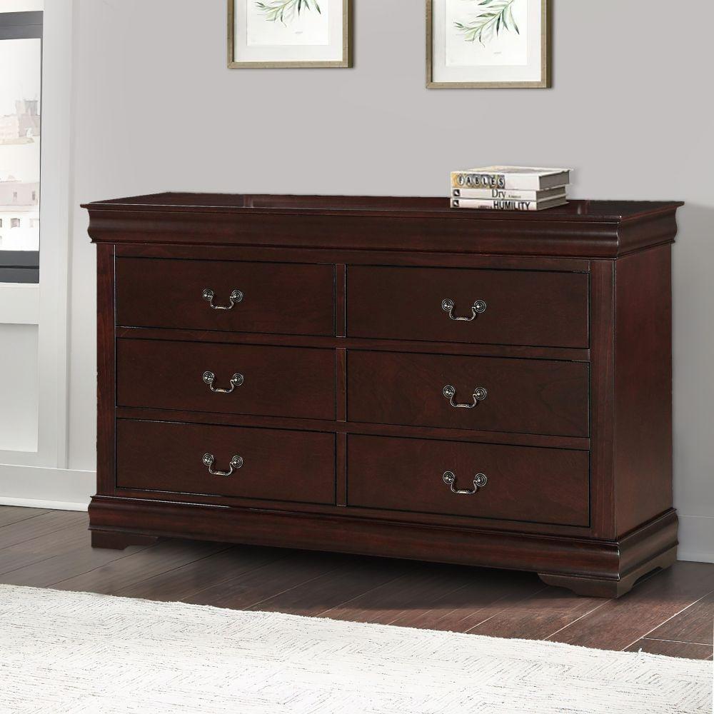 Benzara Transitional Style 6 Drawer Dresser with Metal Pulls, Cherry Brown