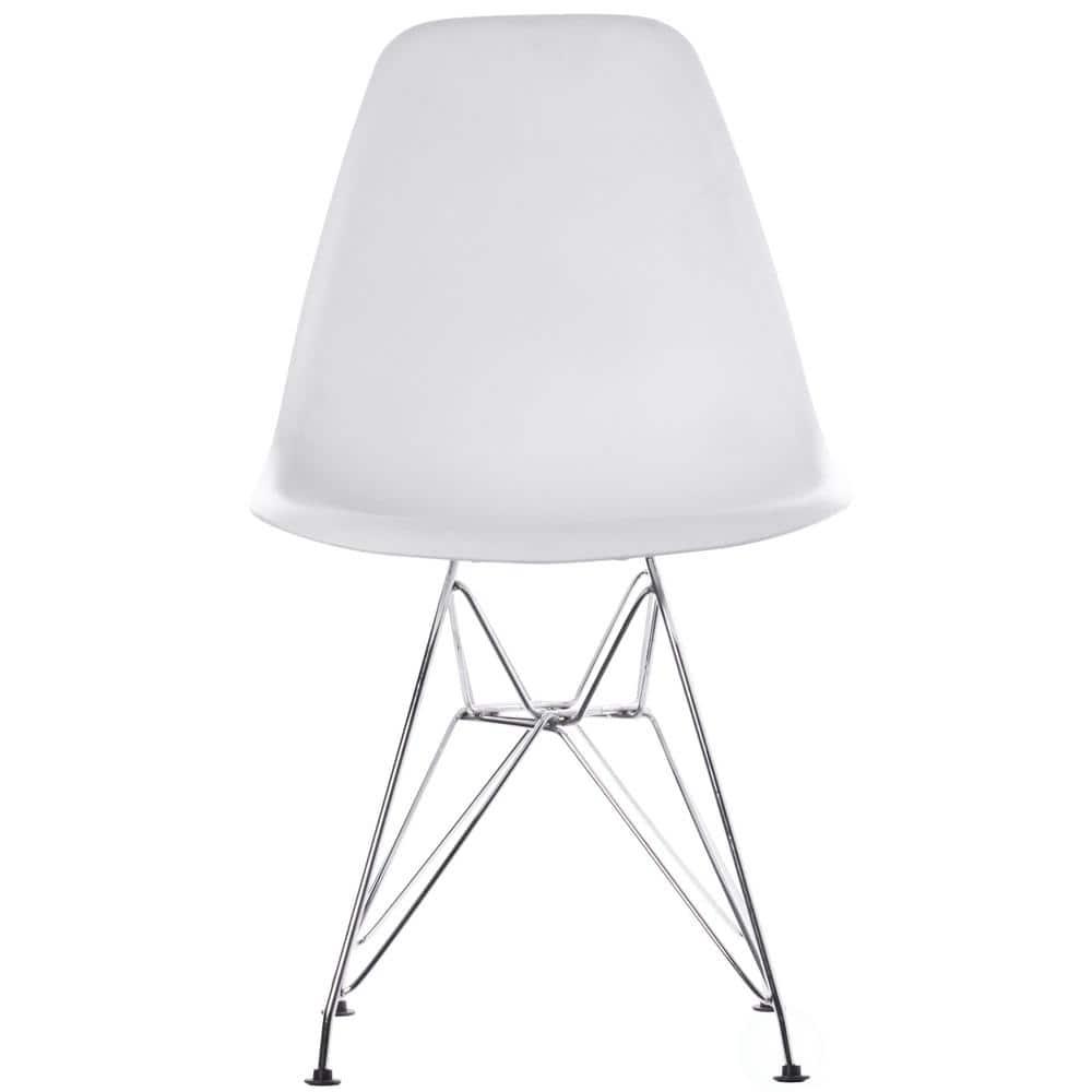 Fabulaxe  32 x 20 x 18.25 in. Mid-Century Modern Style Plastic DSW Shell Dining Chair with Metal Legs, White - Set of 4