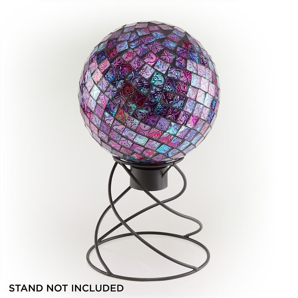 12" x 10" Indoor/Outdoor Embossed Pattern Glass Gazing Globe Purple - Alpine Corporation: Durable Polystone, LED Lights