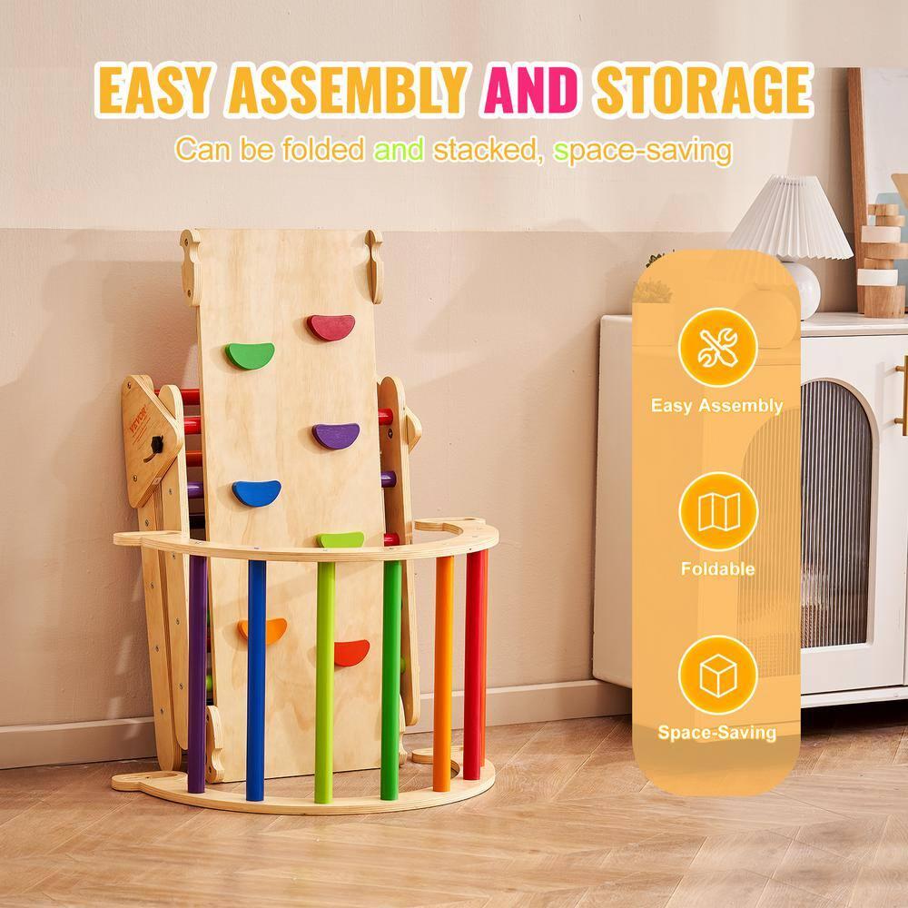 Pikler Triangle Set, 5 in 1 Toddler Climbing Toys Indoor Playground, Ramp, and Arch, Montessori Climbing Set with Triangle, Medium Size Wooden Climbing Gym for Toddlers 1-3 Years, Colorful