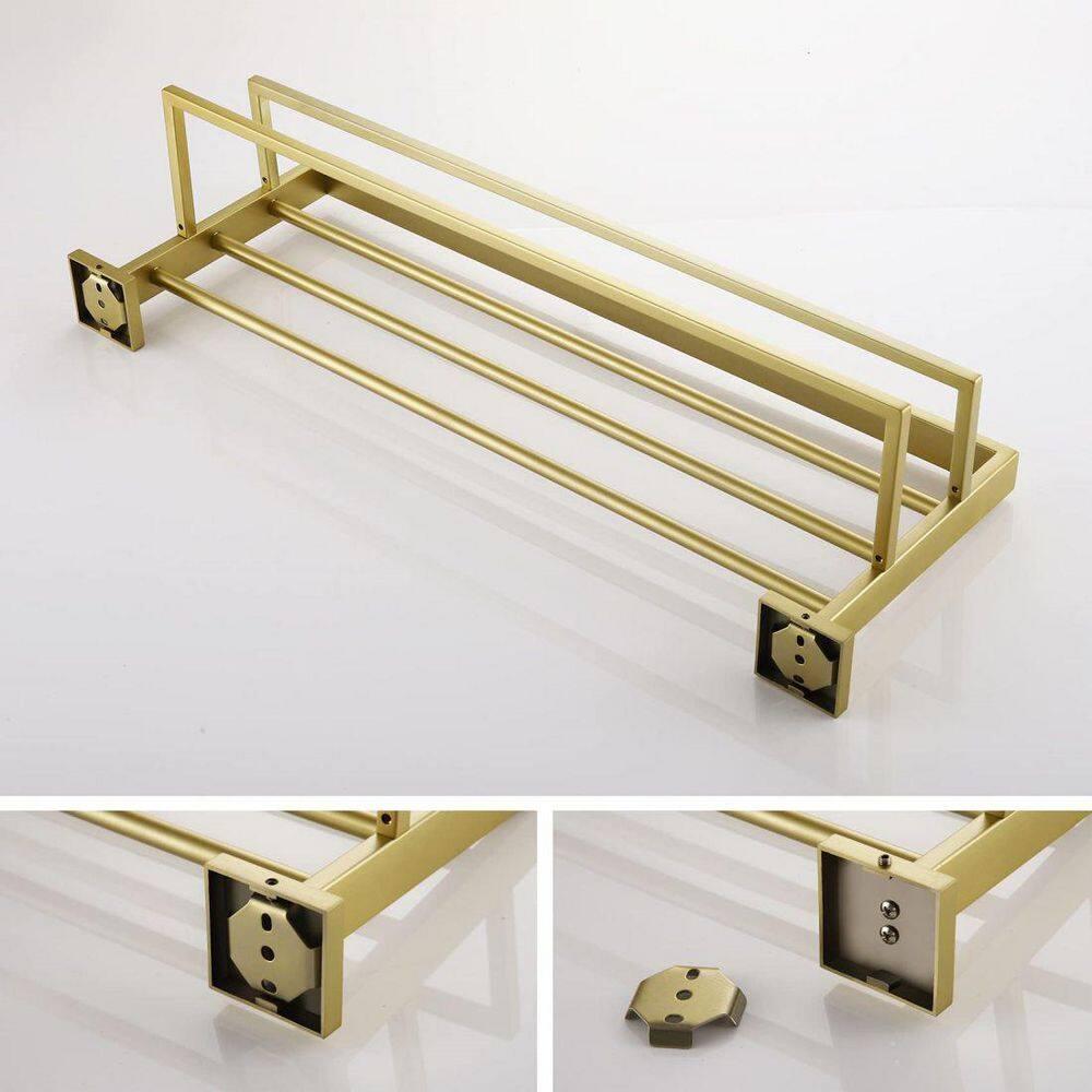 KOKOSIRI Towel Shelf Holder 24'' Bathroom Towel Rack with Two Bath Towel Bars Rails SUS304 Stainless Steel Wall Mount, Brushed Gold, B6003BG