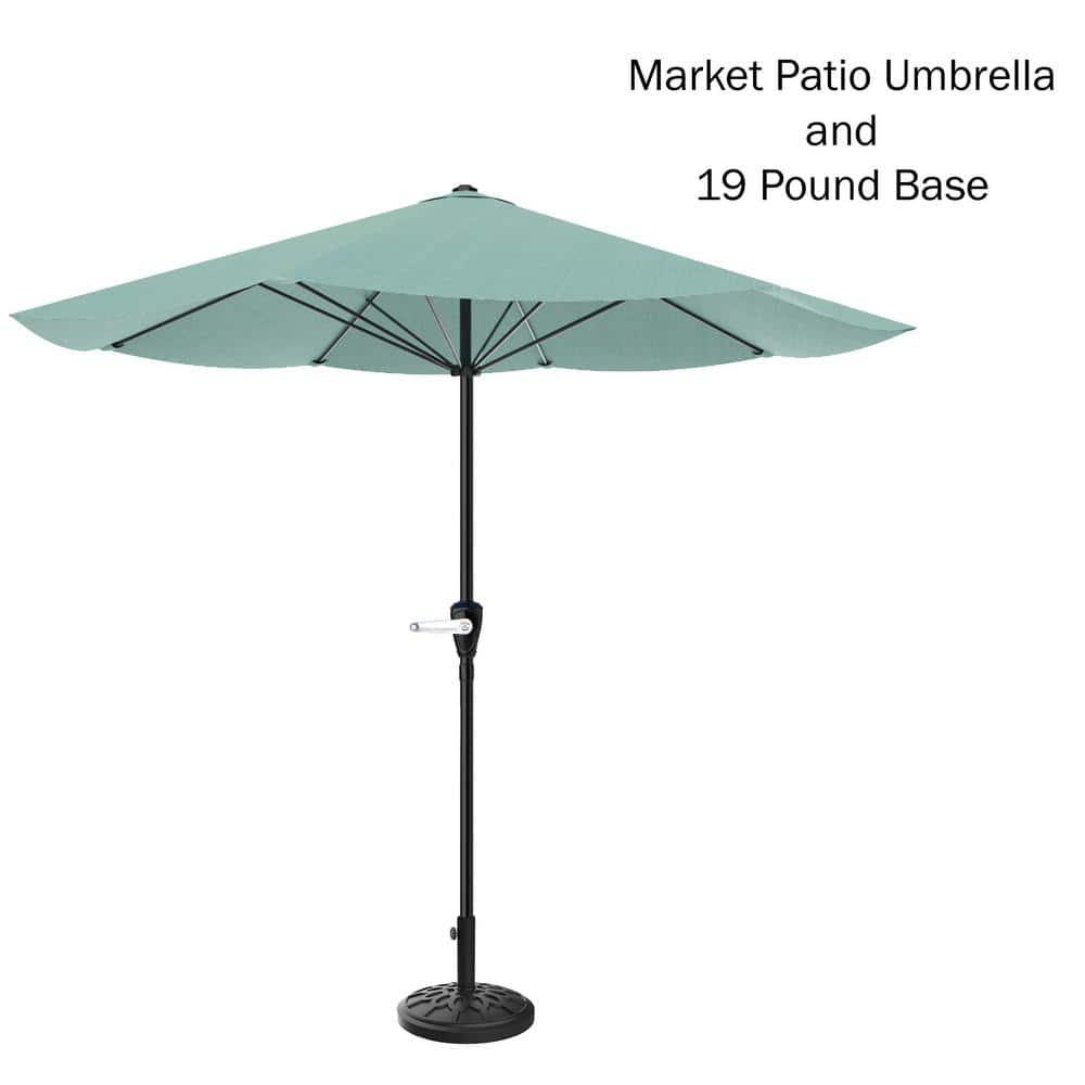 Pure Garden 9-ft Steel Green No-tilt Market Patio Umbrella with Base