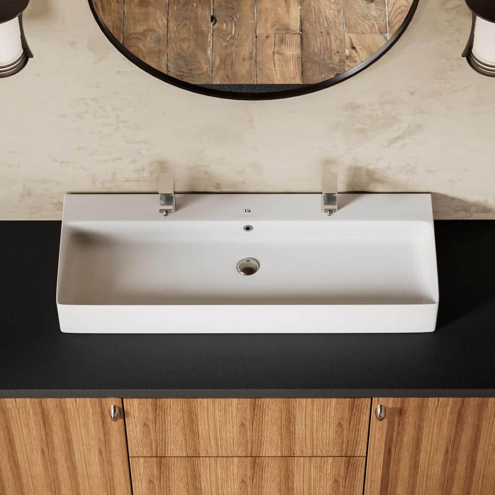 Los Flexi Los Flexi 43" x 16" Extra Large Trough Sink, Dual Faucet Holes, Wall-Mount Install, Pop-Up Drain WFLFBSTM04-01