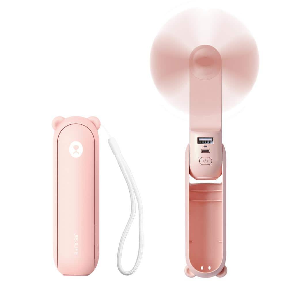 JISULIFE Handheld Mini Fan, 3-in-1 Hand Fan and Portable USB Rechargeable Pocket Fan - Pink: Personal Handheld, Battery Powered