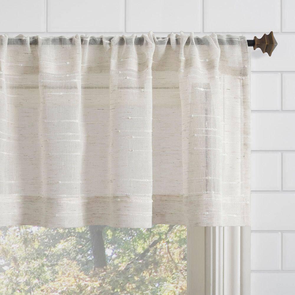 Clean Window Clean Window Aya Textured Slub Stripe Linen Blend Sheer Rod Pocket Kitchen Curtain Valance
