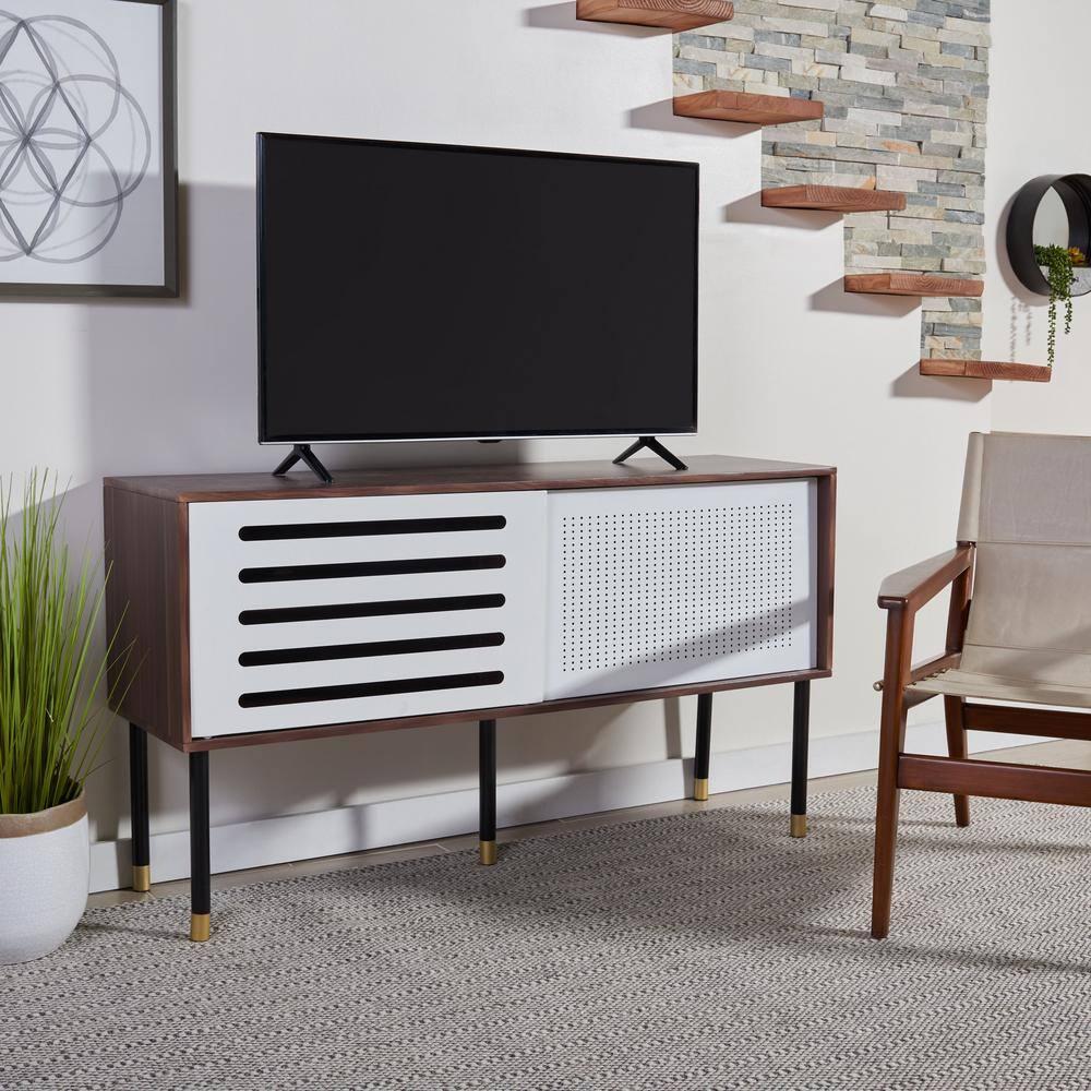 Shiloh Media Stand - White/Walnut - Safavieh