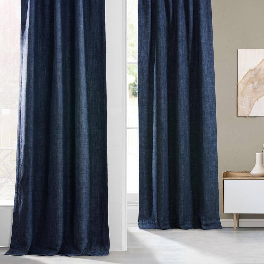 HPD Half Price Indigo Faux Linen Room Darkening Curtains for Bedroom & Living Room Curtains (1 Panel), Window Curtains 108 inches long, Rod pocket curtains & drapes, 50W X 108L