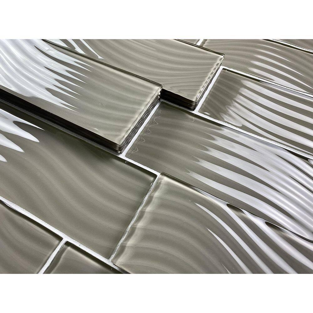 Abolos Pacific 4 in. x 12 in. Textured Glass Straight Edge Subway Decorative Kitchen & Bathroom Wall Tile