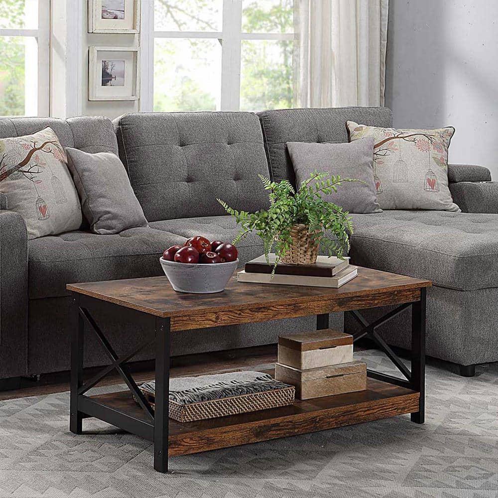 Convenience Concepts Oxford Coffee Table with Shelf, Barnwood/Black