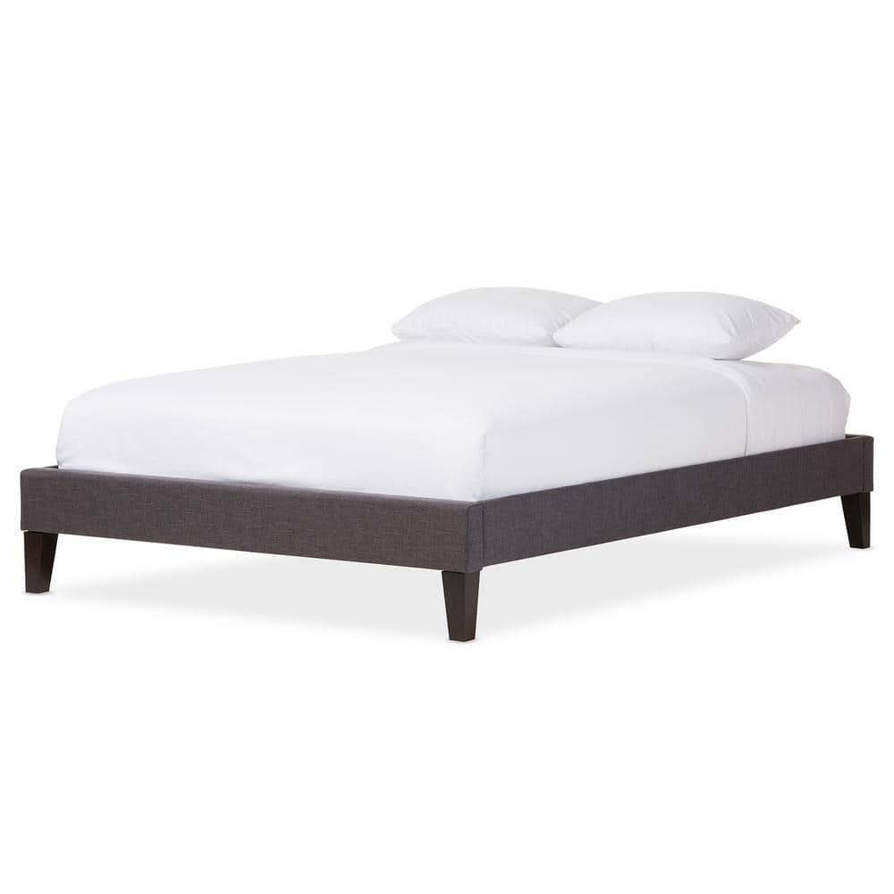 Baxton Studio Full Lancashire Modern and Contemporary Fabric Upholstered Bed Frame with Tapered Legs Dark Gray: No Box Spring Needed