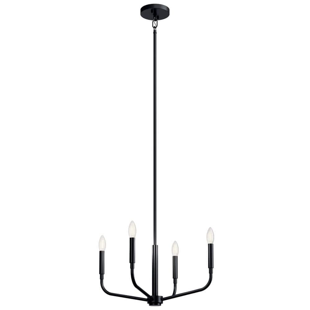 Black Mini 4-Light Candle Chandelier with Incandescent Bulbs
