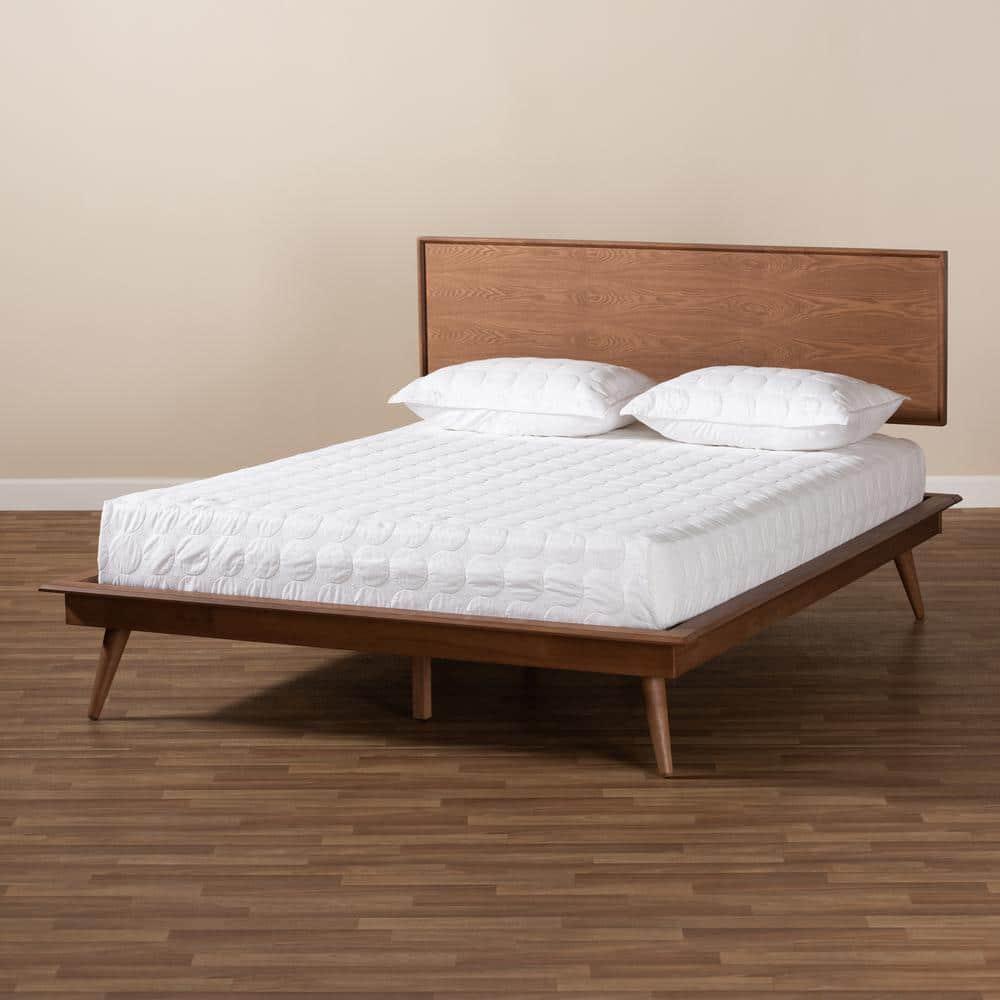 Baxton Studio King Karine Finished Wood Platform Bed Brown: Rubberwood Frame, No Box Spring Needed