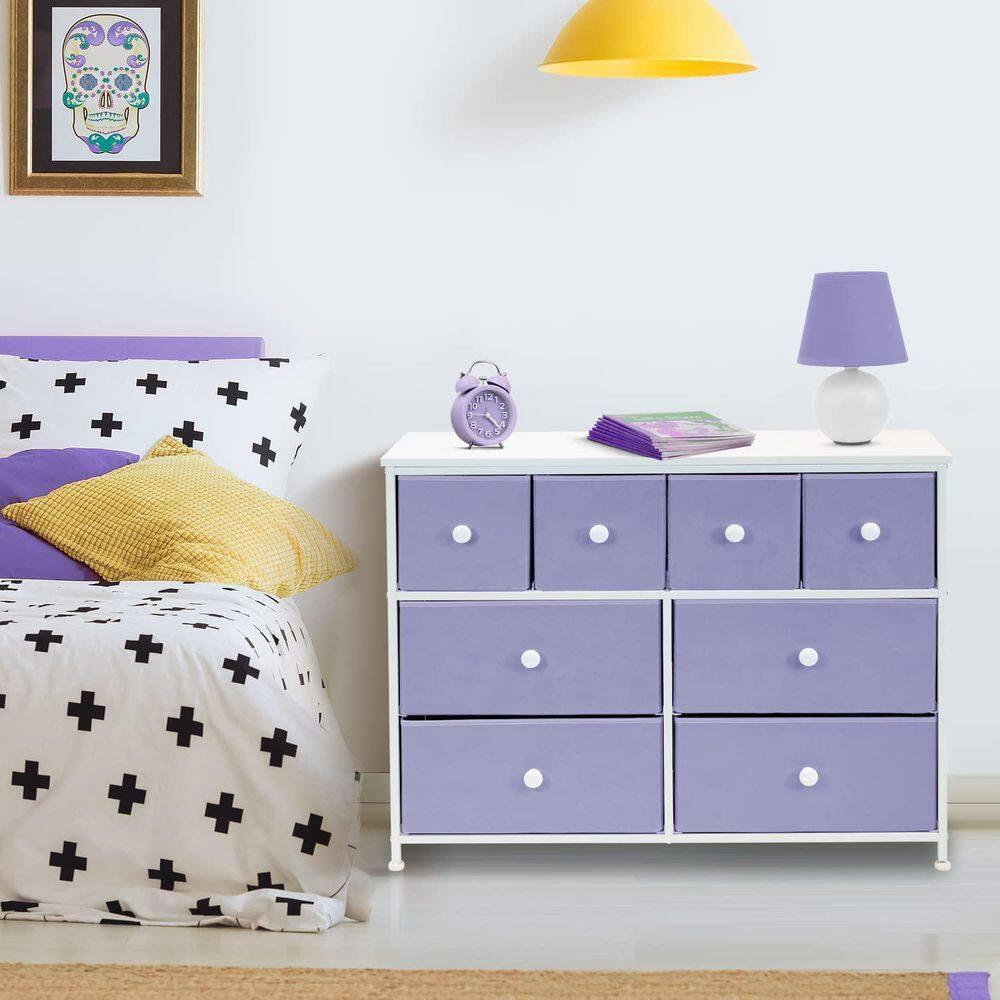 Drawer Purple Dresser Steel Frame Wood Top Easy Pull Fabric Bins 11.81 in. L x 39.37 in. W x 30.7 in. H 8