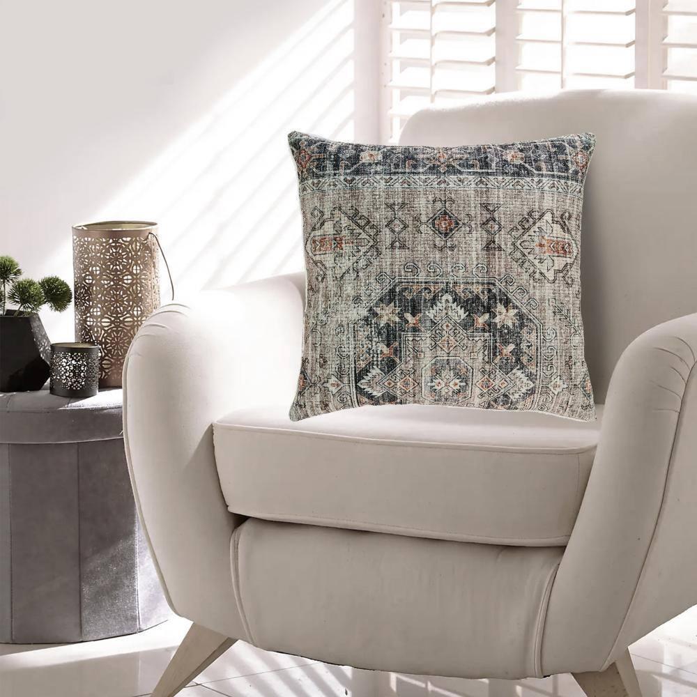 Benjara Throw Pillow Set of 4, 20 Inch, Polyester, Medallion Print, Brown, Gray