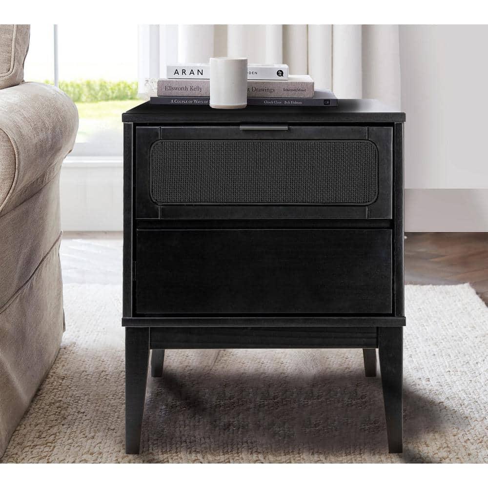 Storied Home Crawford Nightstand: Modern Bohemian Style, Solid Wood, Square Shape, 24" High