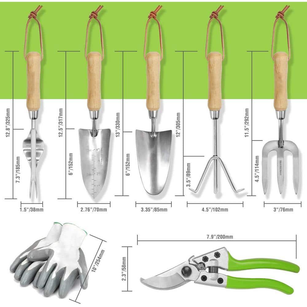 WORKPRO Garden Tools Set, 7 Piece Stainless Steel Heavy Duty Gardening Tools with Wooden Handle