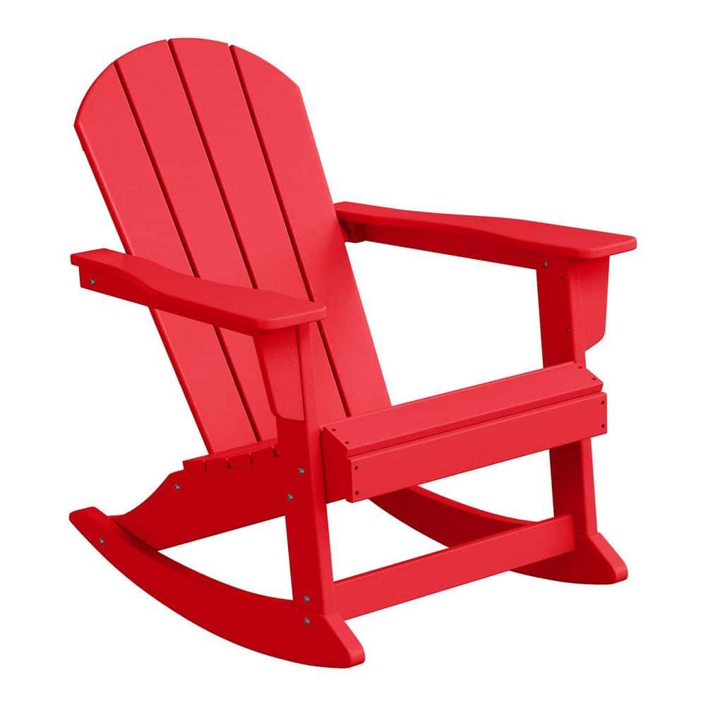 JUSTLET Plastic Adirondack Rocking Chair,HDPE All-Weather Outdoor Rocking Adirondack Chair for Porch, Patio, Balcony,Red