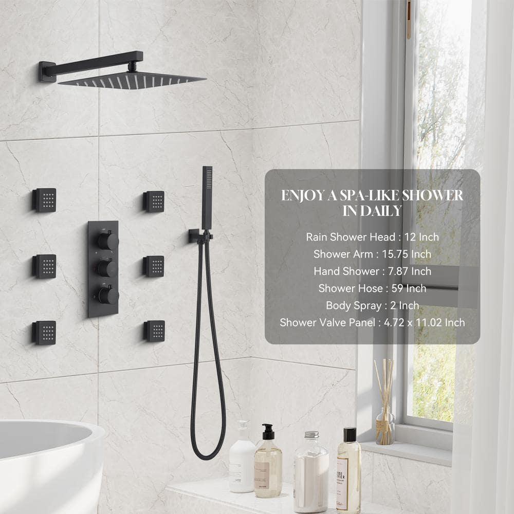 Revitalize 12 Inch Luxury Thermostatic Complete Shower System with Rough-in Valve