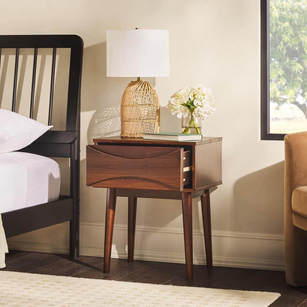 George Oliver Mid-Century Modern 1-Drawer Solid Wood Nightstand – Walnut