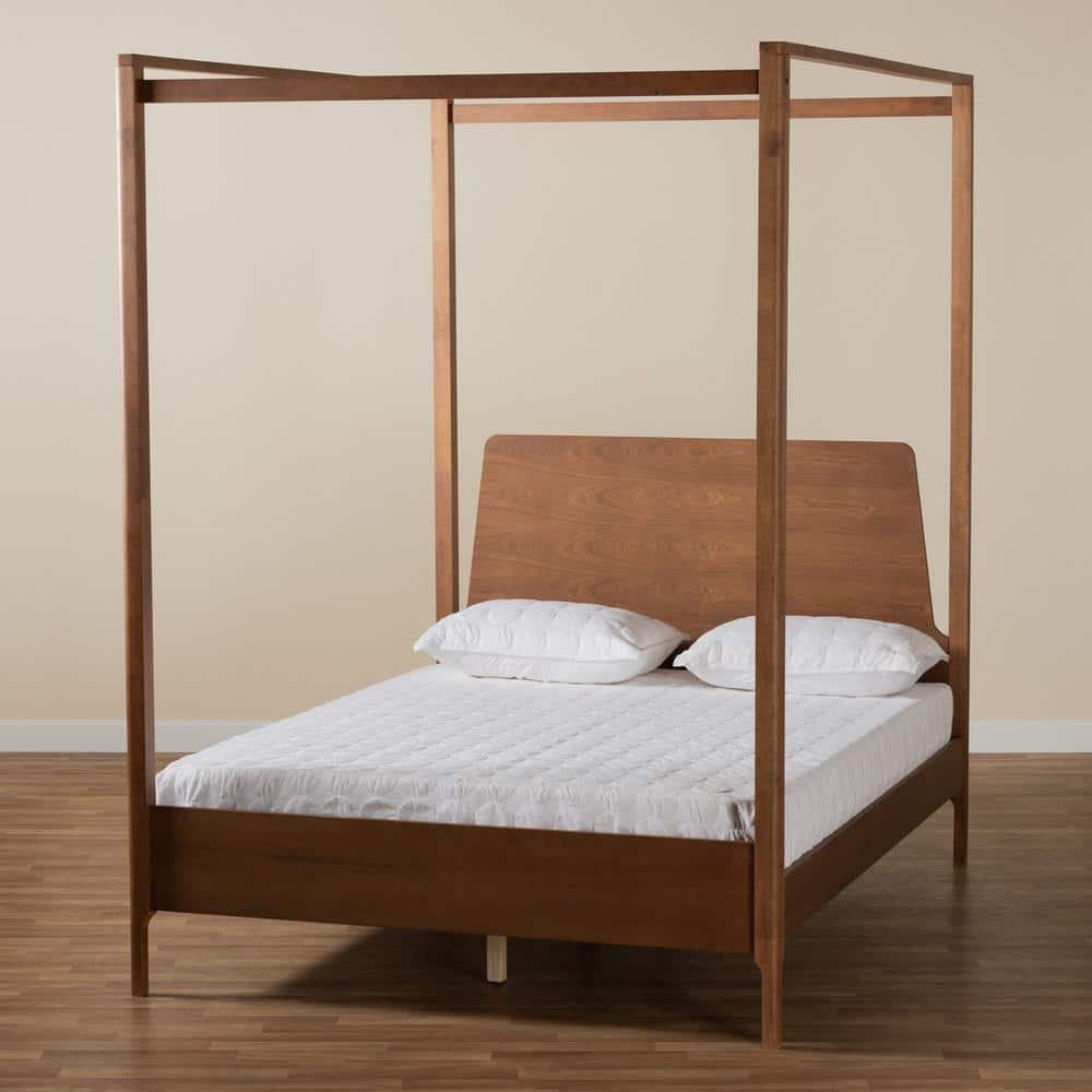 Baxton Studio Roman Ash Walnut Finished Wood Queen Size Canopy Bed