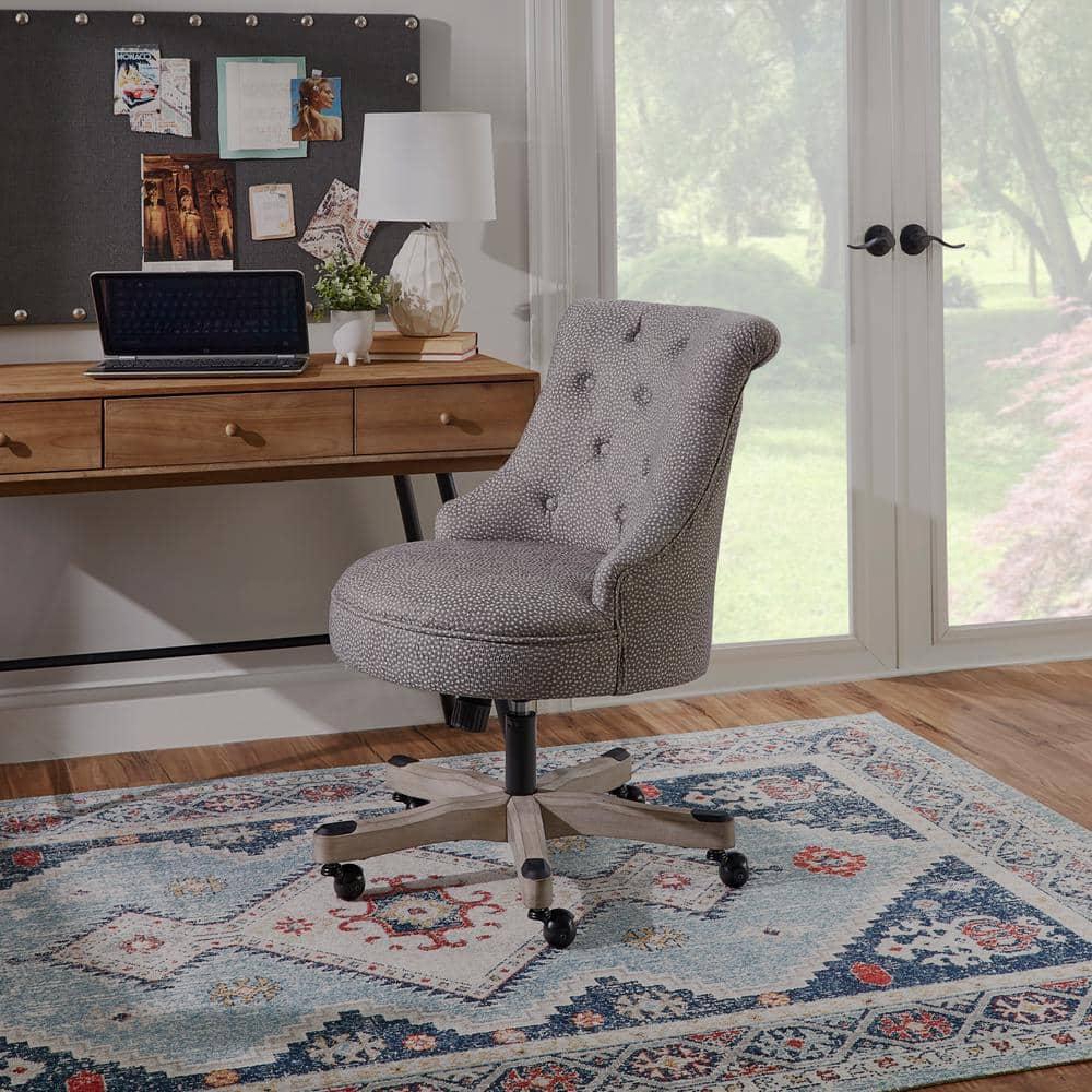 Sinclair Traditional Tufted Wood Base Swivel Office Chair Gray Wash Wood Base Light Gray - Linon