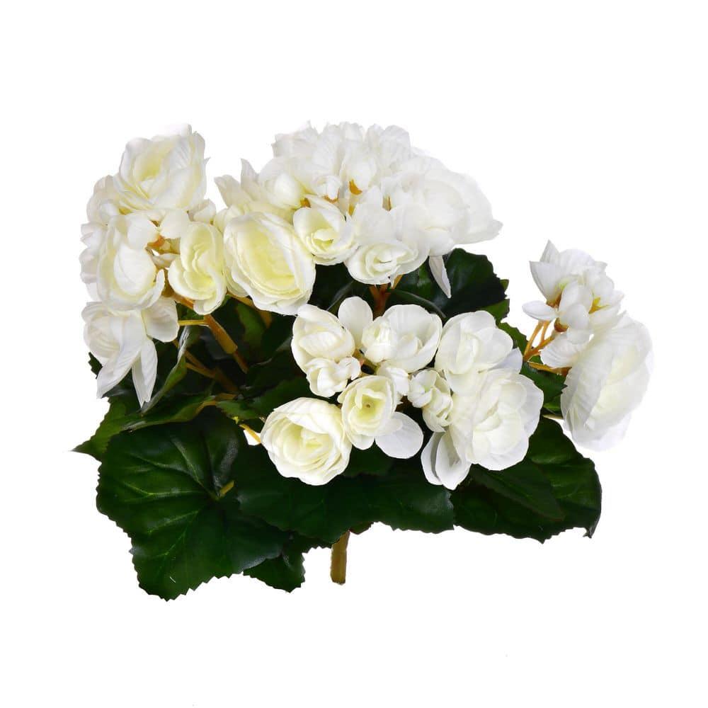 Vickerman 9.5" Artificial White Polyester Begonia Bush