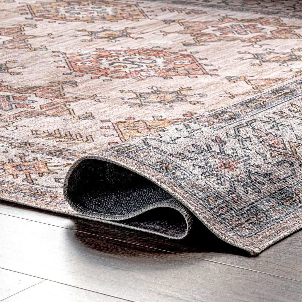 Nuloom Finley Pet Friendly Machine Washable Vintage Distressed Area Rug, 4' x 6', Beige