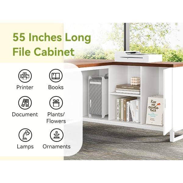 Tribesigns 70.8" Executive Desk with 55" File Cabinet, Industrial L Shaped Computer Desk, Large Executive Desk for Home Office, Walnut & White