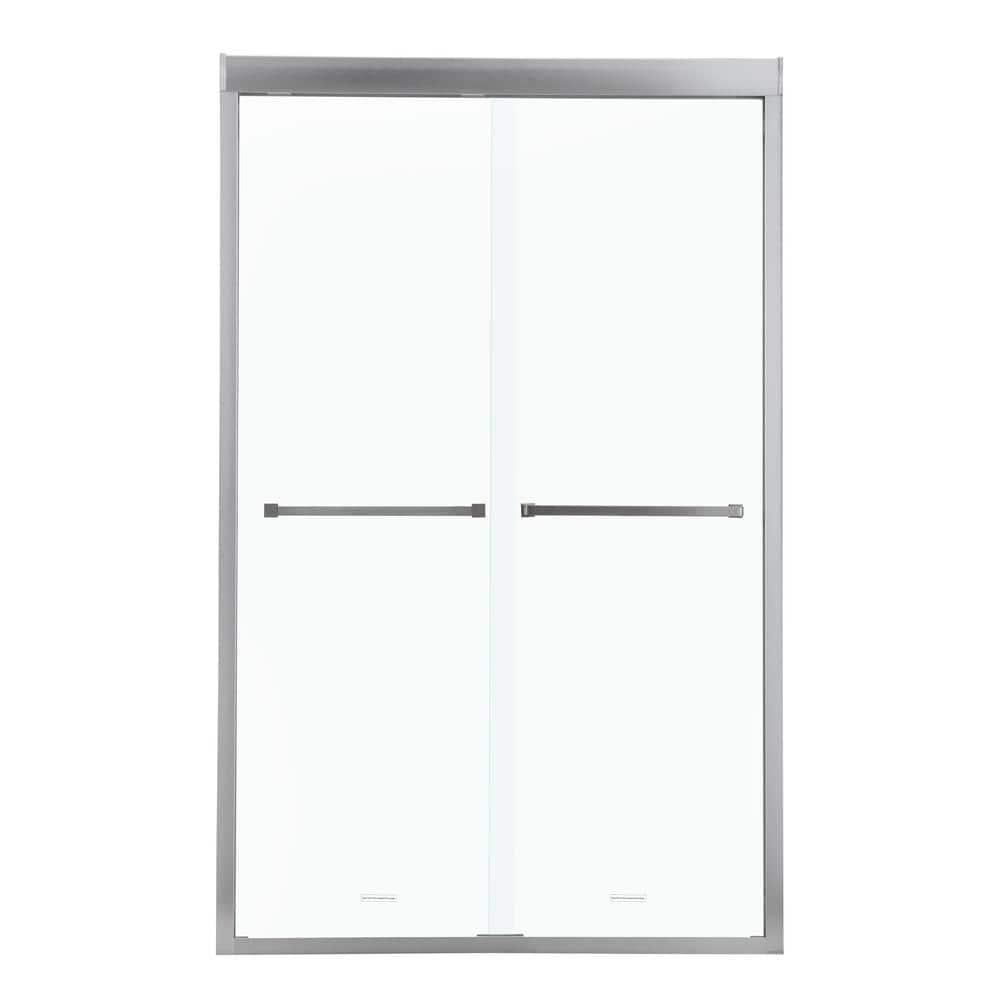 COUOKO 48" W X 76"H Semi-Frameless Shower Door Bypass Sliding Shower Enclosure, Brushed Nickel RD-CUK6A22-48SS