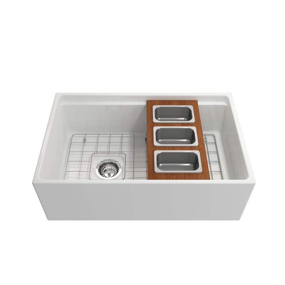 BOCCHI Wood Board With 3 Rectangular Stainless Steel Bowls F/1344, 1348, 1360, 1362, 1504, 1505, 1506 (Short Side Only), 1627, 1628