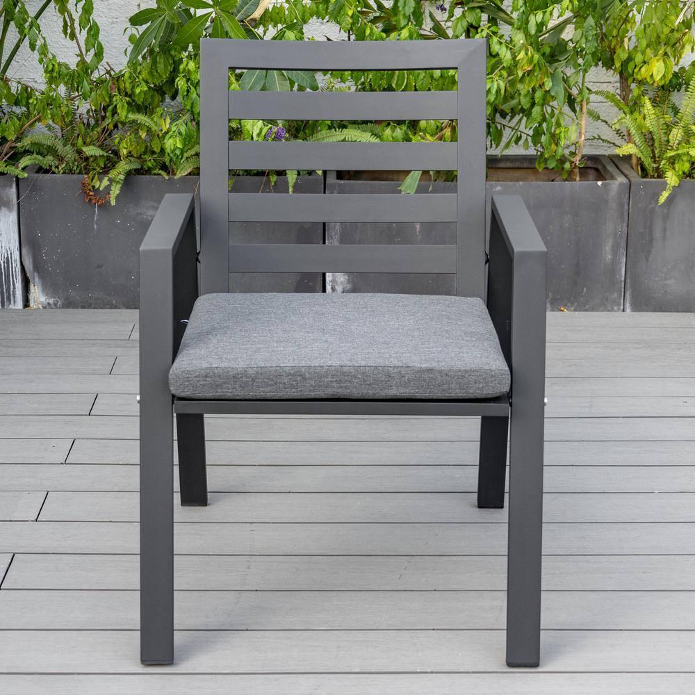 Chelsea Modern Patio Black Dining Armchair with Removable Cushions in Aluminum by LeisureMod