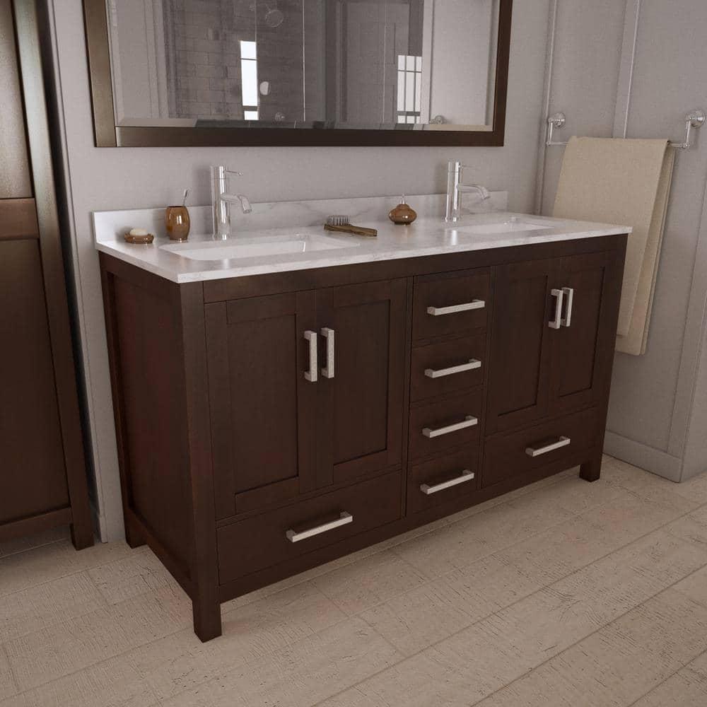 Wyndham Collection Sheffield 60" Freestanding Double Bathroom Vanity with Cultured Marble Top