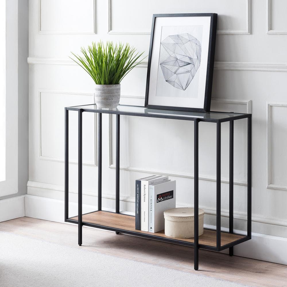 Evelyn&Zoe Vireo 42" Wide Rectangular Console Table with MDF Shelf, Blackened Bronze/Rustic Oak