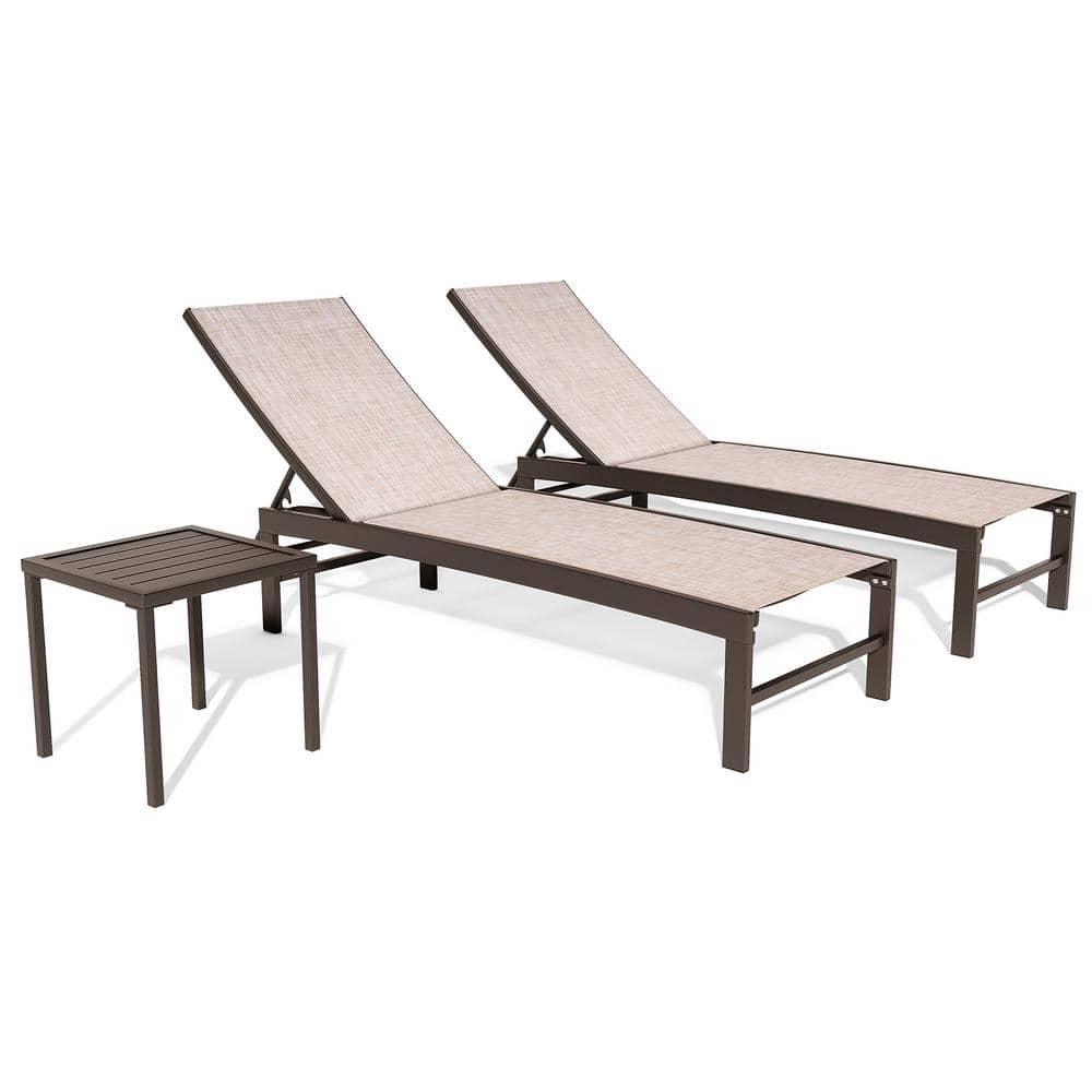 3pc Outdoor Aluminum Lounge Set Beige - Crestlive Products: Patio Set with Chaise Lounges & Table, Weather-Resistant