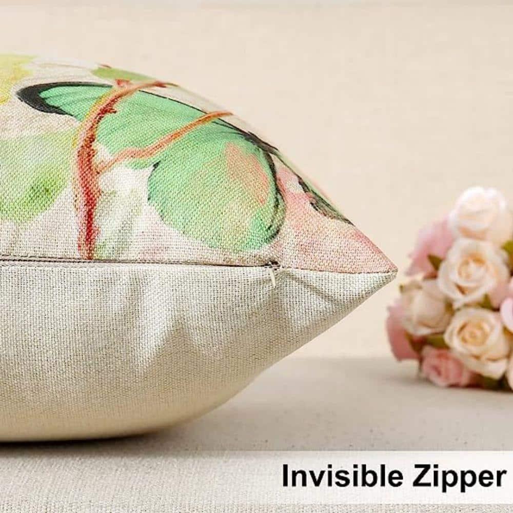 Artscope Set of 4 Waterproof Throw Pillow Covers 18x18 Inches, Pink Roses and Butterfly Pattern Decorative Cushion Covers, Perfect to Outdoor Patio Garden Living Room Sofa Farmhouse Decor